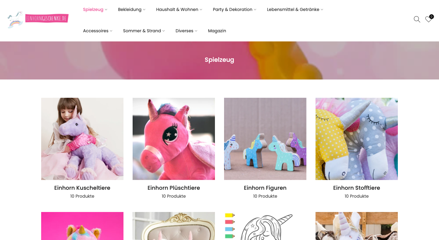 Einhorngeschenke Kategorie Seite